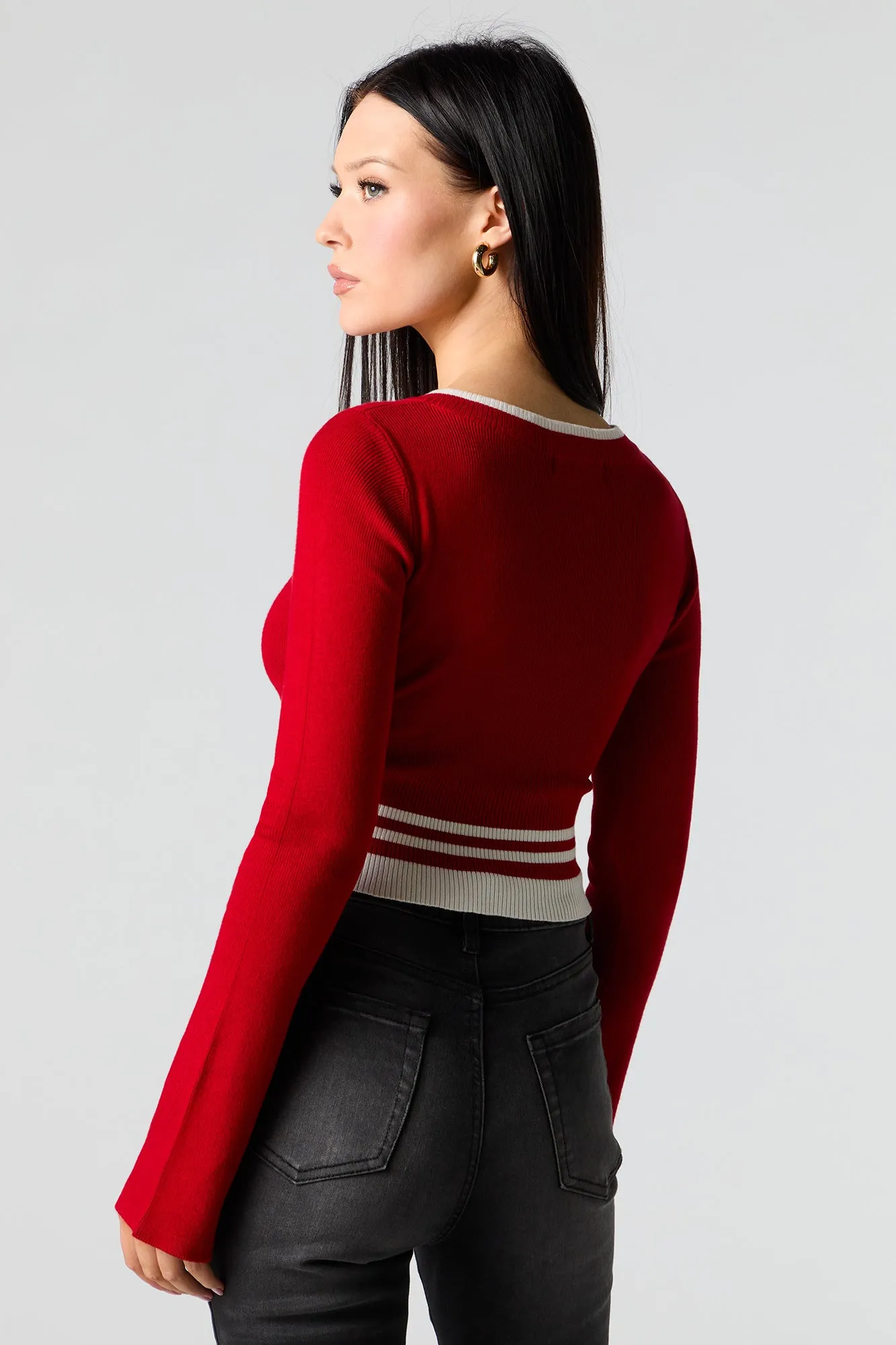 Ribbed Knit V-Neck Cropped Sweater sold by Urban Planet product image thumbnail 2