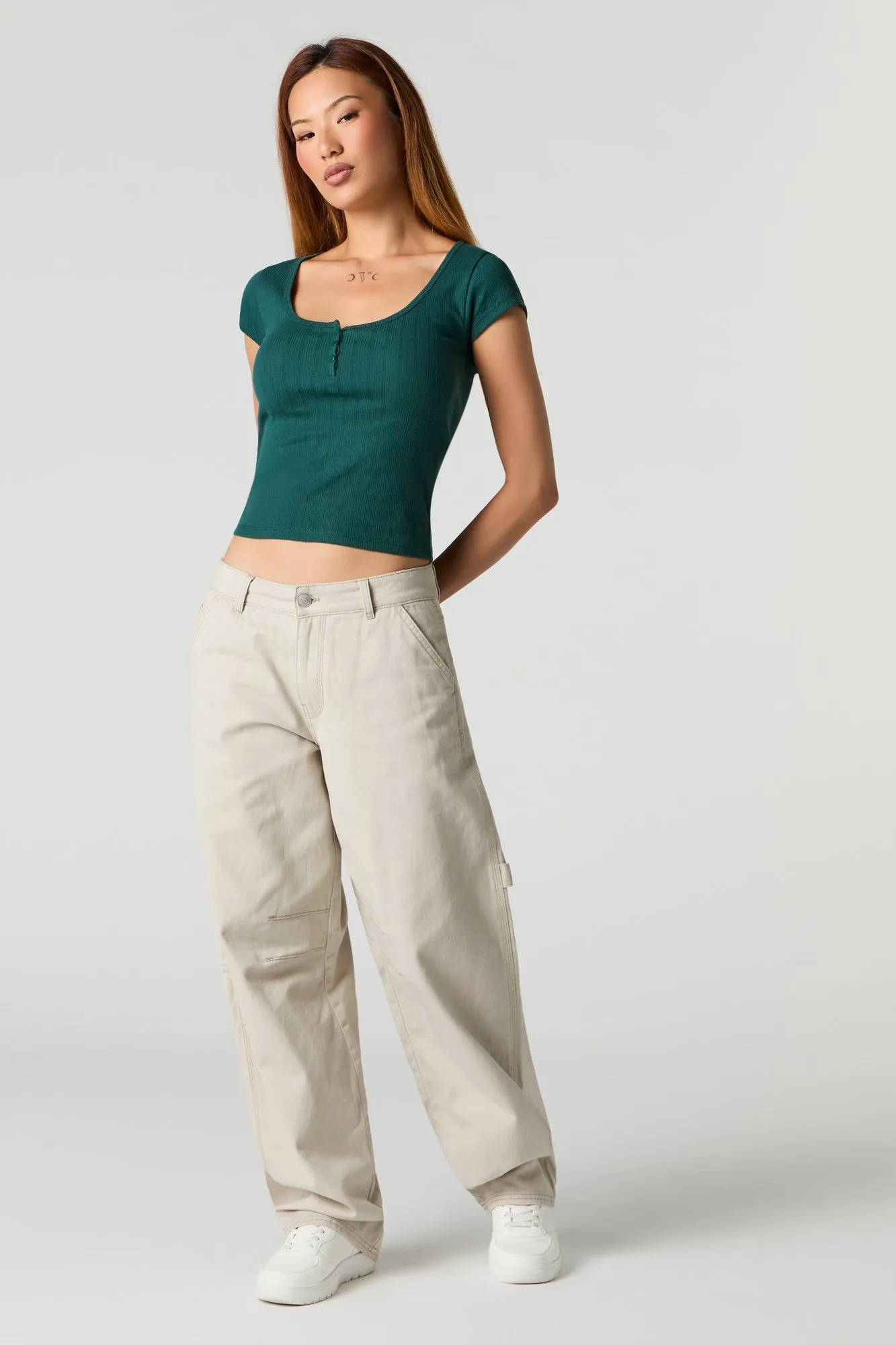 Pointelle Ribbed Henley Top sold by Urban Planet product image thumbnail 3