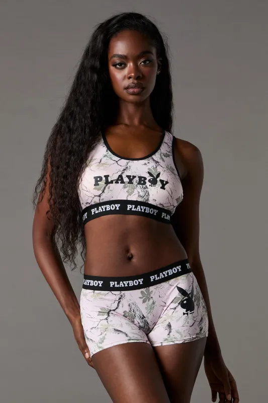 Playboy Camo Sports Bra & Boy Short 2 Piece Set sold by Urban Planet