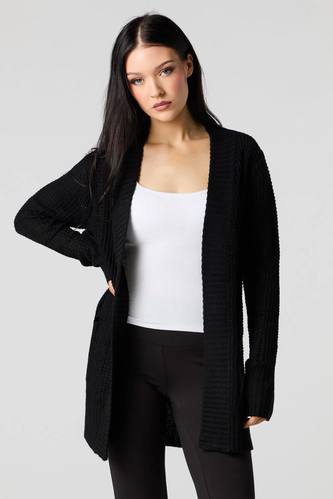 Waffle Knit Open Front Cardigan sold by Urban Planet product image thumbnail 4