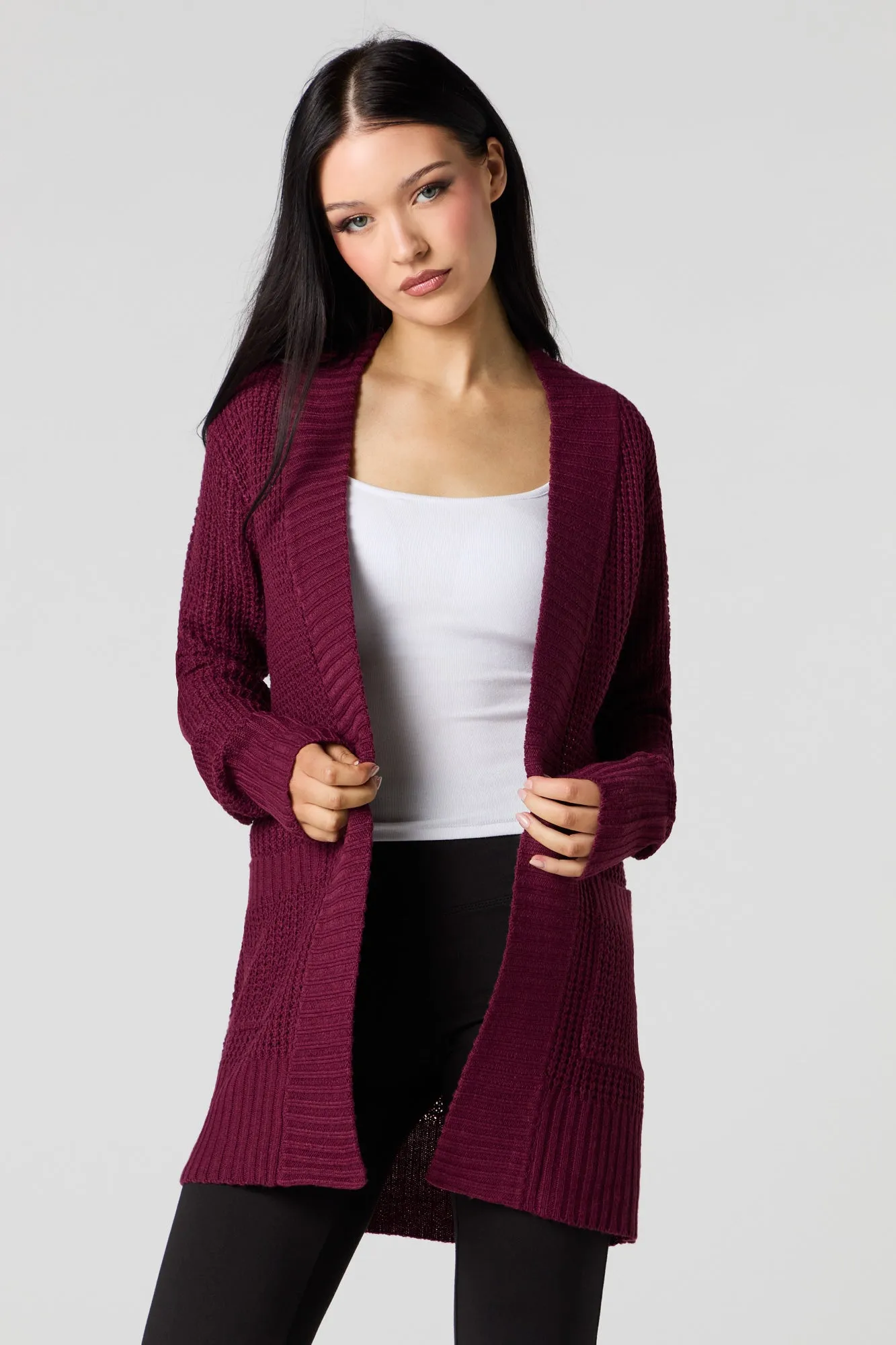 Waffle Knit Open Front Cardigan sold by Urban Planet