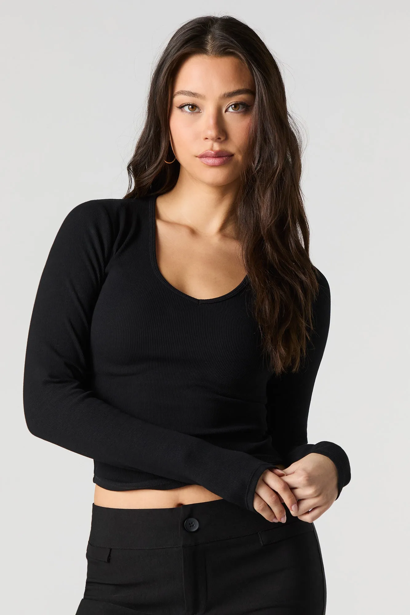 Ribbed Scoop Neck Long Sleeve Top sold by Urban Planet product image thumbnail 4