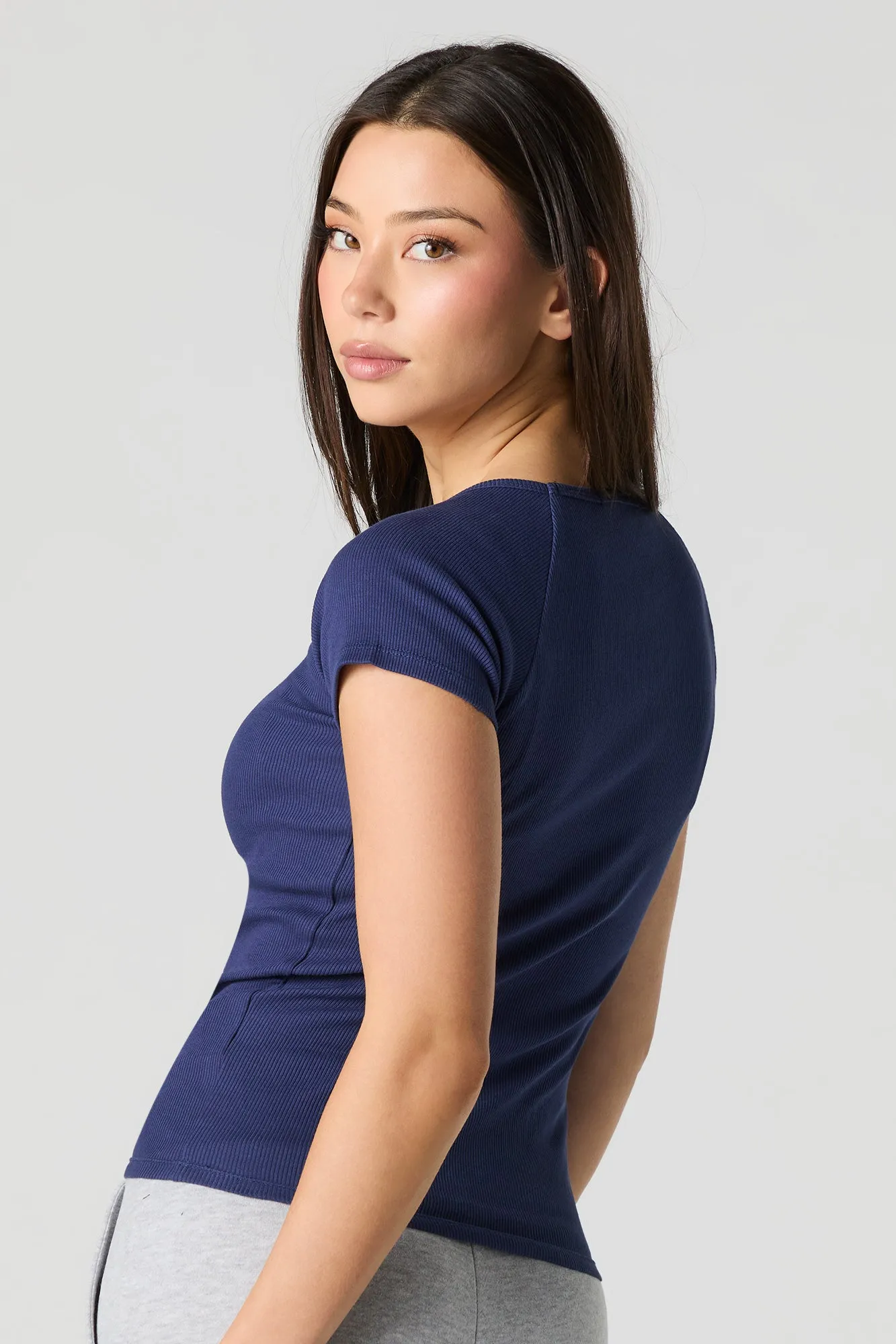 Ribbed V-Neck T-Shirt sold by Urban Planet product image thumbnail 2