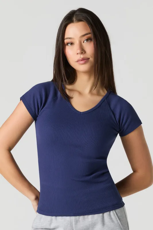 Ribbed V-Neck T-Shirt sold by Urban Planet