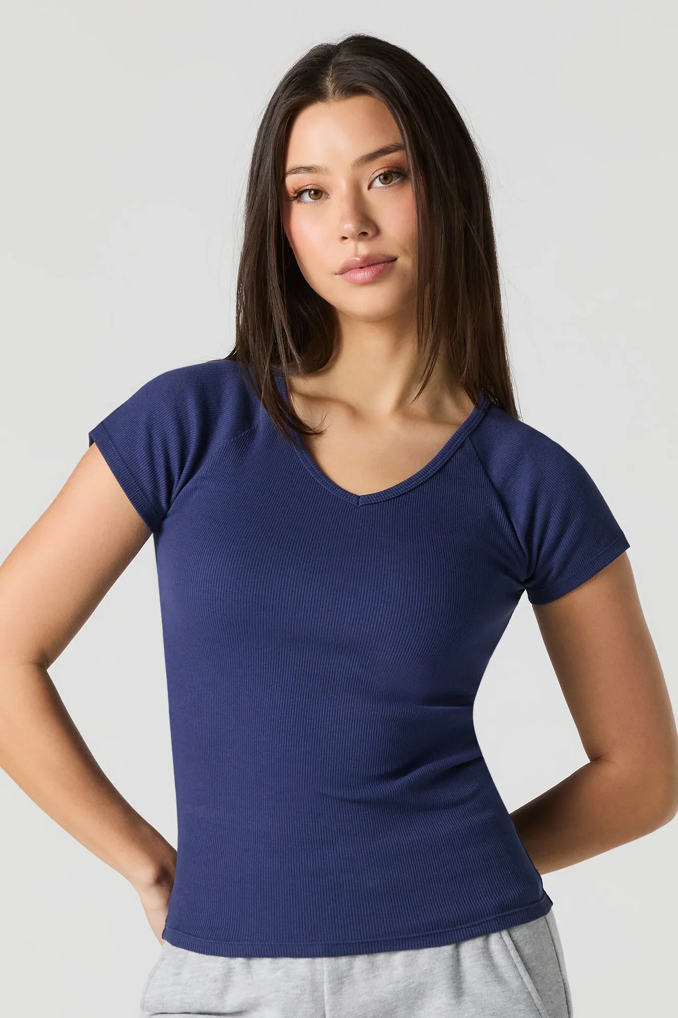 Ribbed V-Neck T-Shirt sold by Urban Planet