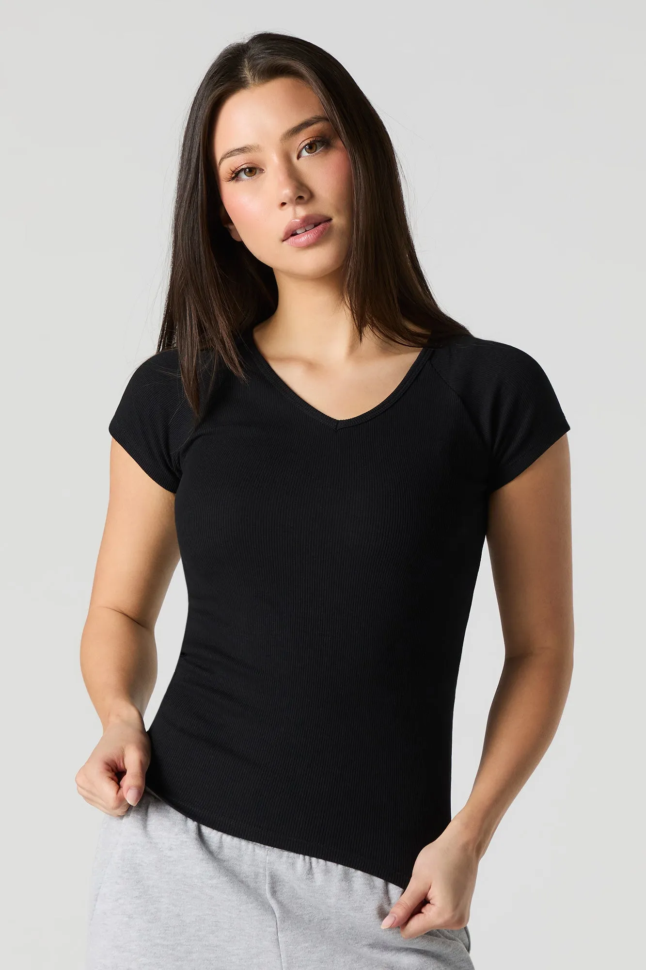 T-shirt côtelé à col en V sold by Urban Planet product image thumbnail 2