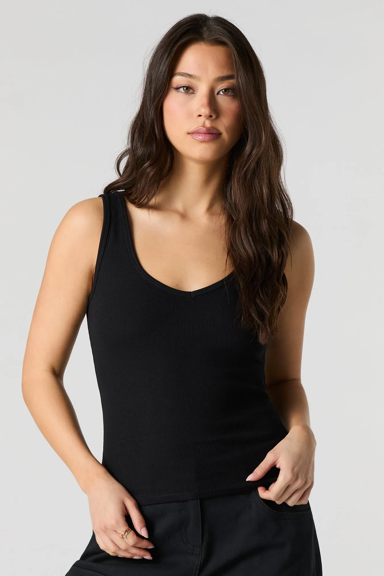 Ribbed V-Neck Tank sold by Urban Planet product image thumbnail 4