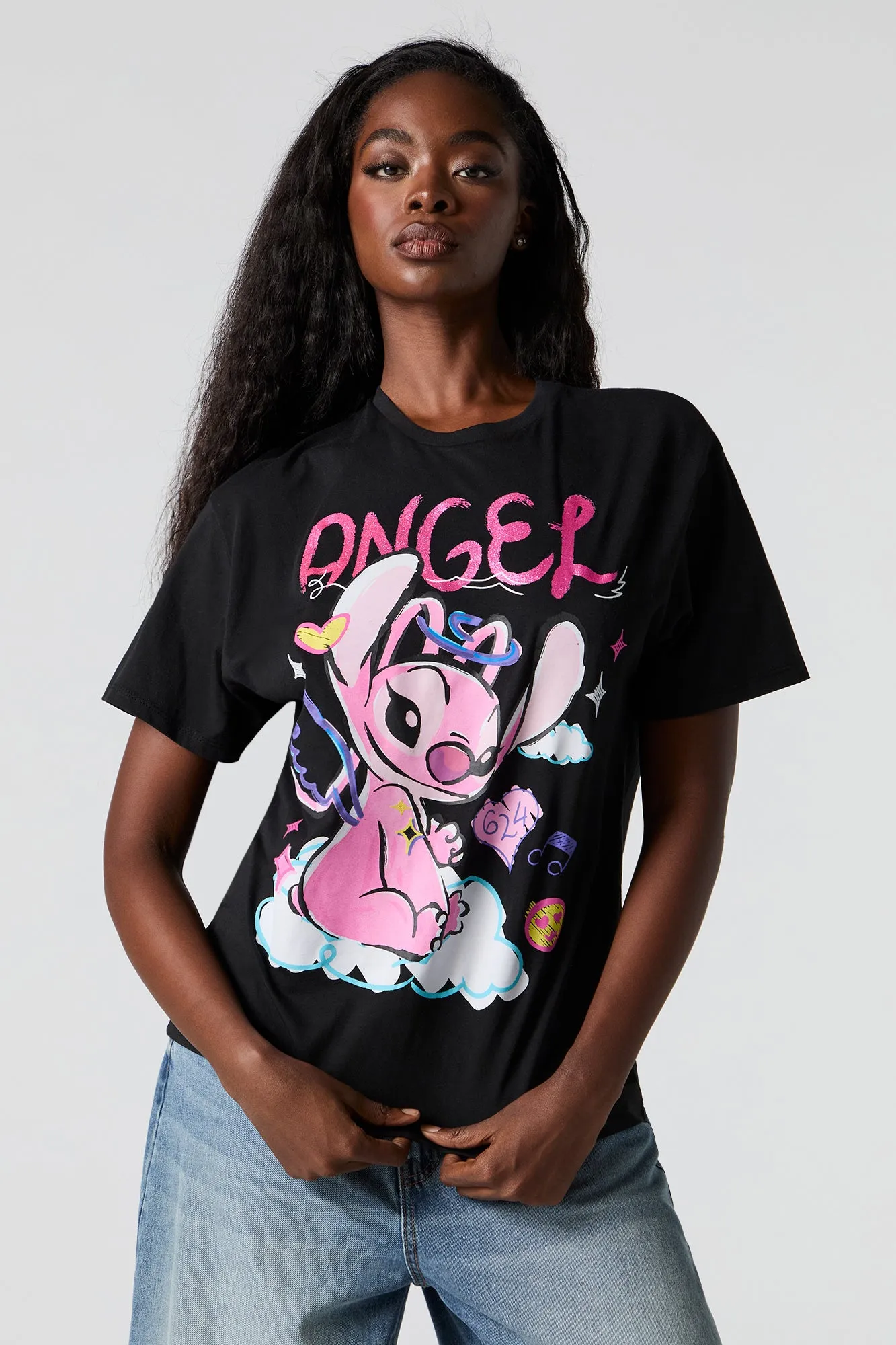 Stitch Angel Graphic Boyfriend T-Shirt sold by Urban Planet