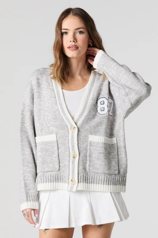 Chenille Embroidered Button-Up Knit Cardigan sold by Urban Planet