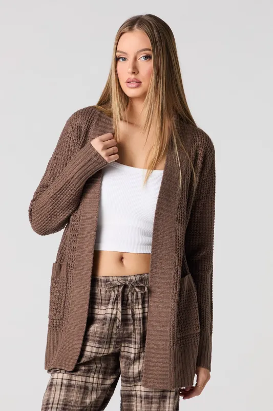 Waffle Knit Open Front Cardigan sold by Urban Planet