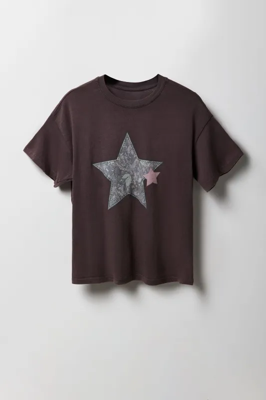 Camo Graphic Washed Boyfriend T-Shirt sold by Urban Planet