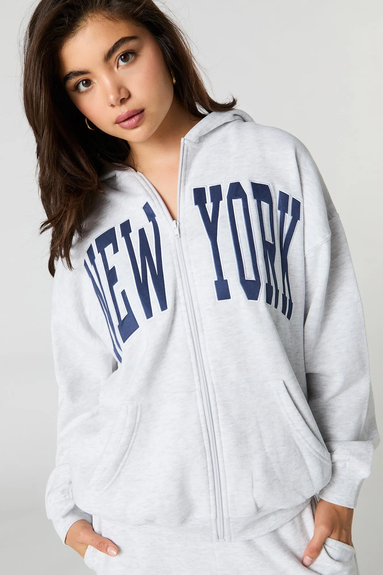 Oversized Twill Embroidered Zip-Up Hoodie sold by Urban Planet