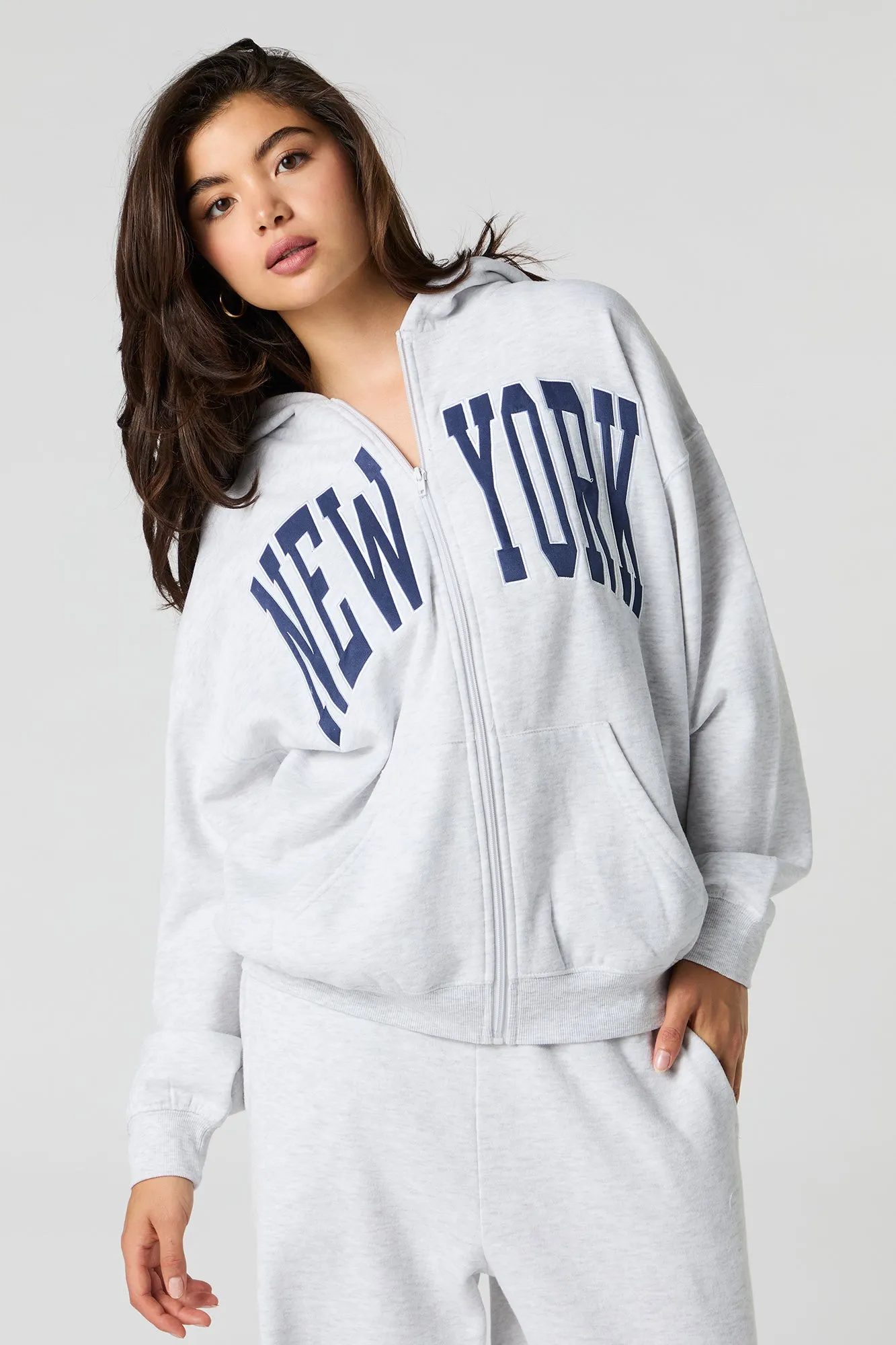 Oversized Twill Embroidered Zip-Up Hoodie sold by Urban Planet product image thumbnail 4