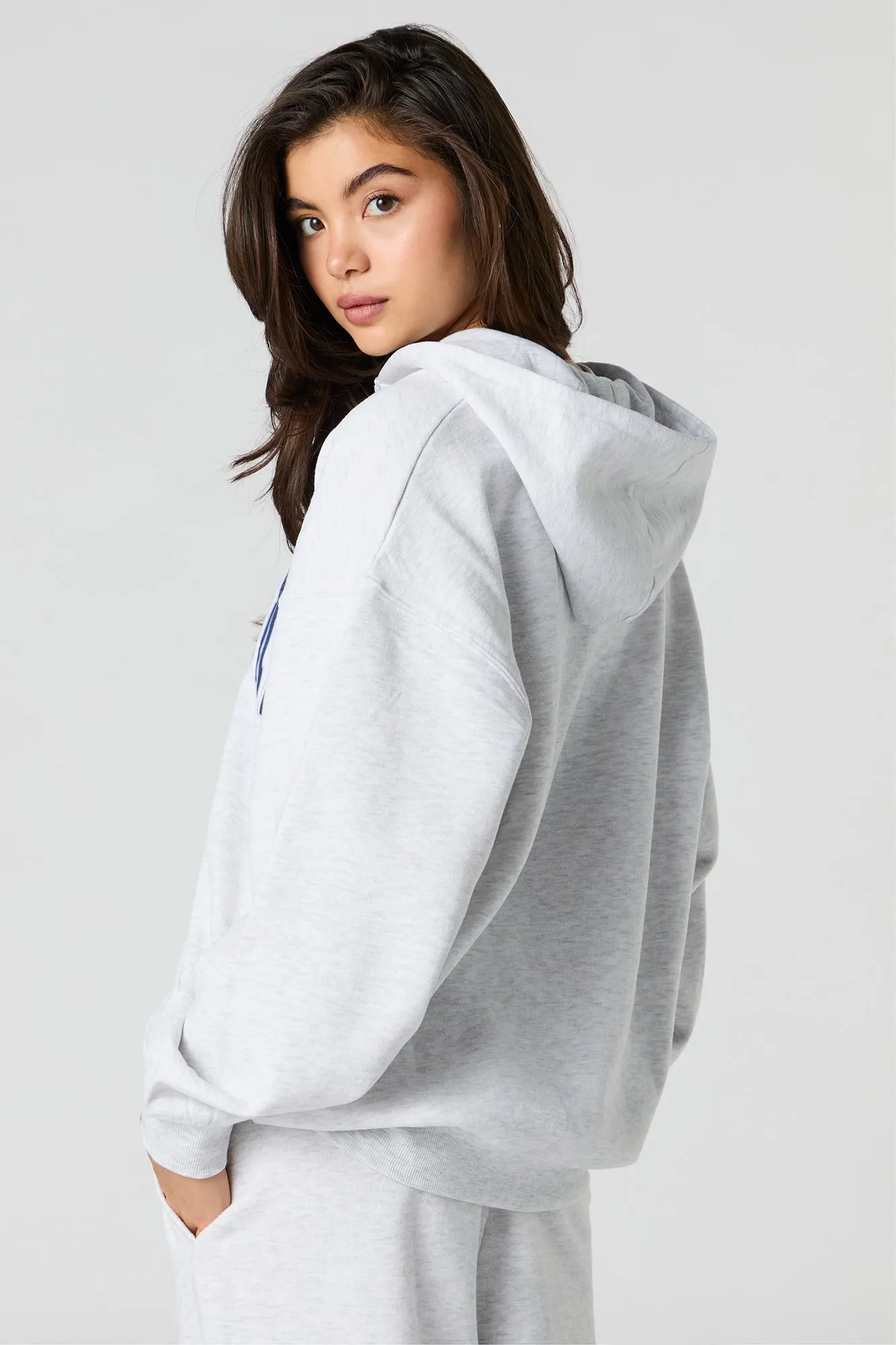 Oversized Twill Embroidered Zip-Up Hoodie sold by Urban Planet product image thumbnail 2