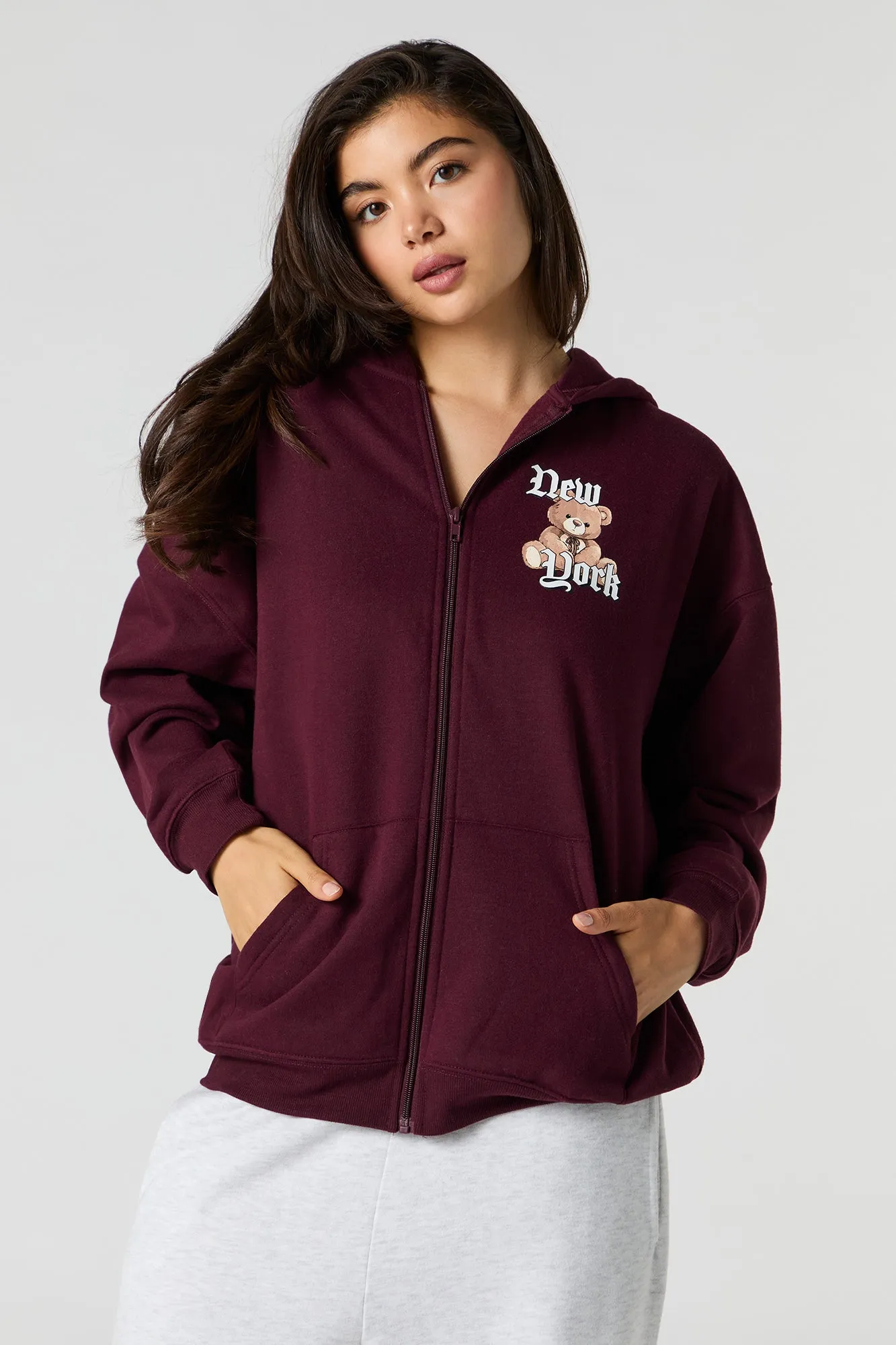 Oversized New York HD Print Zip-Up Hoodie sold by Urban Planet product image thumbnail 2