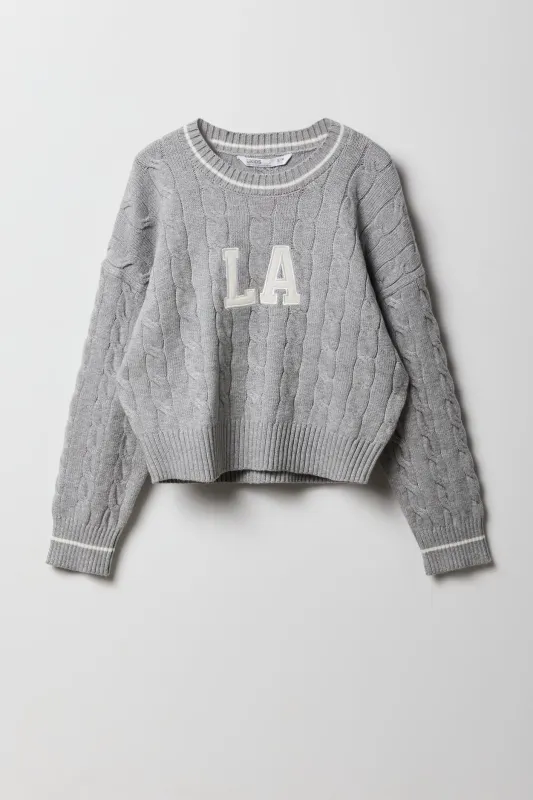 Girls Embroidered Cable Knit Sweater sold by Urban Planet