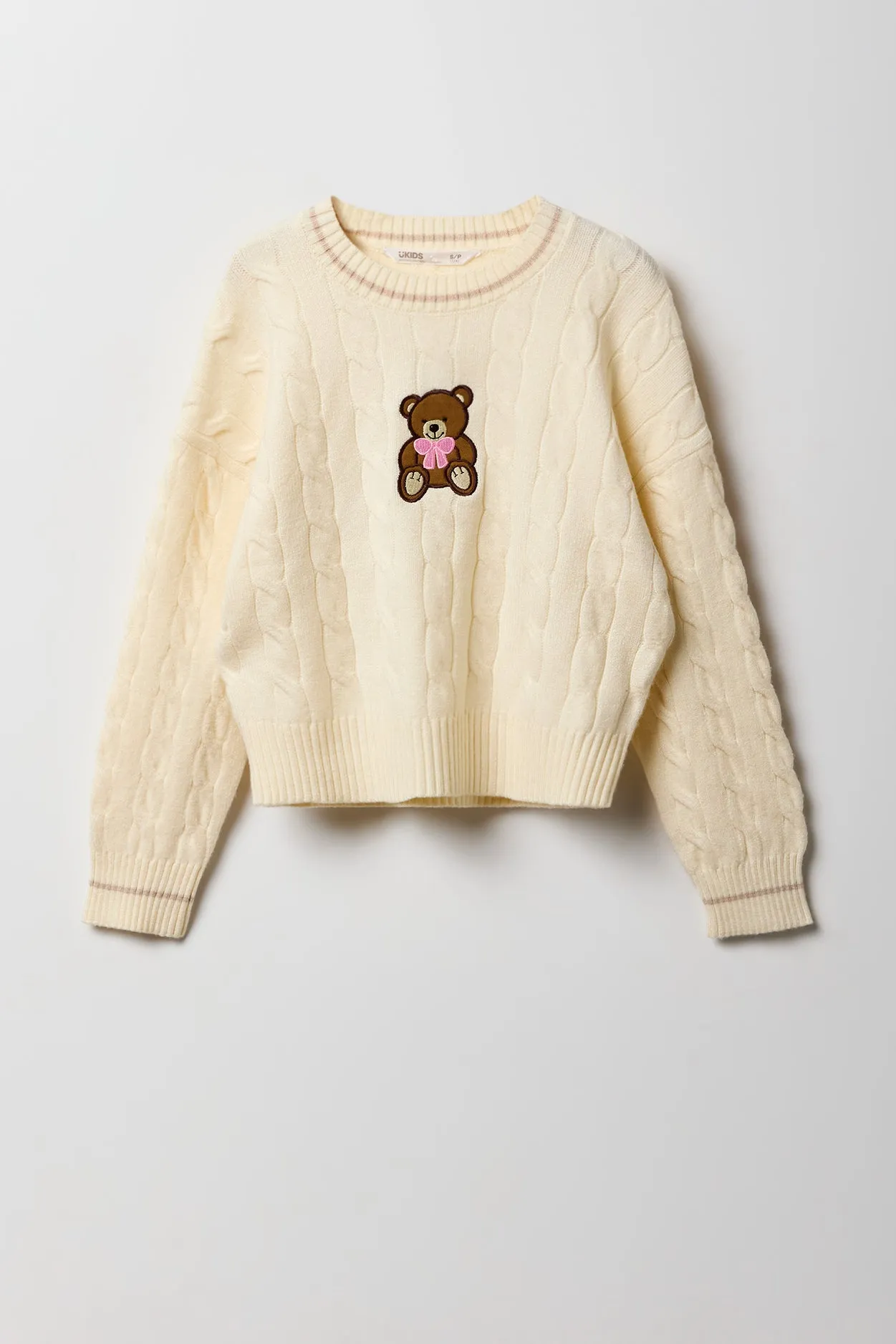 Chandail en tricot à mailles torsadées et broderie pour filles sold by Urban Planet product image thumbnail 3