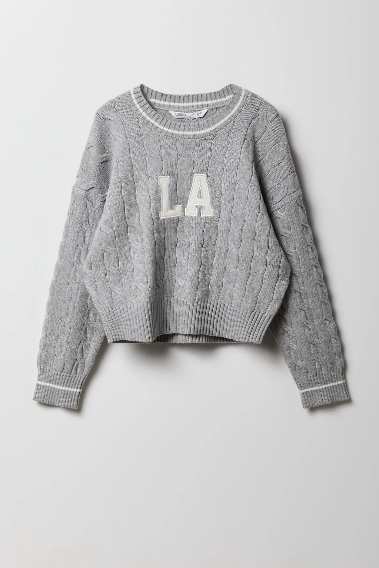 Chandail en tricot à mailles torsadées et broderie pour filles sold by Urban Planet