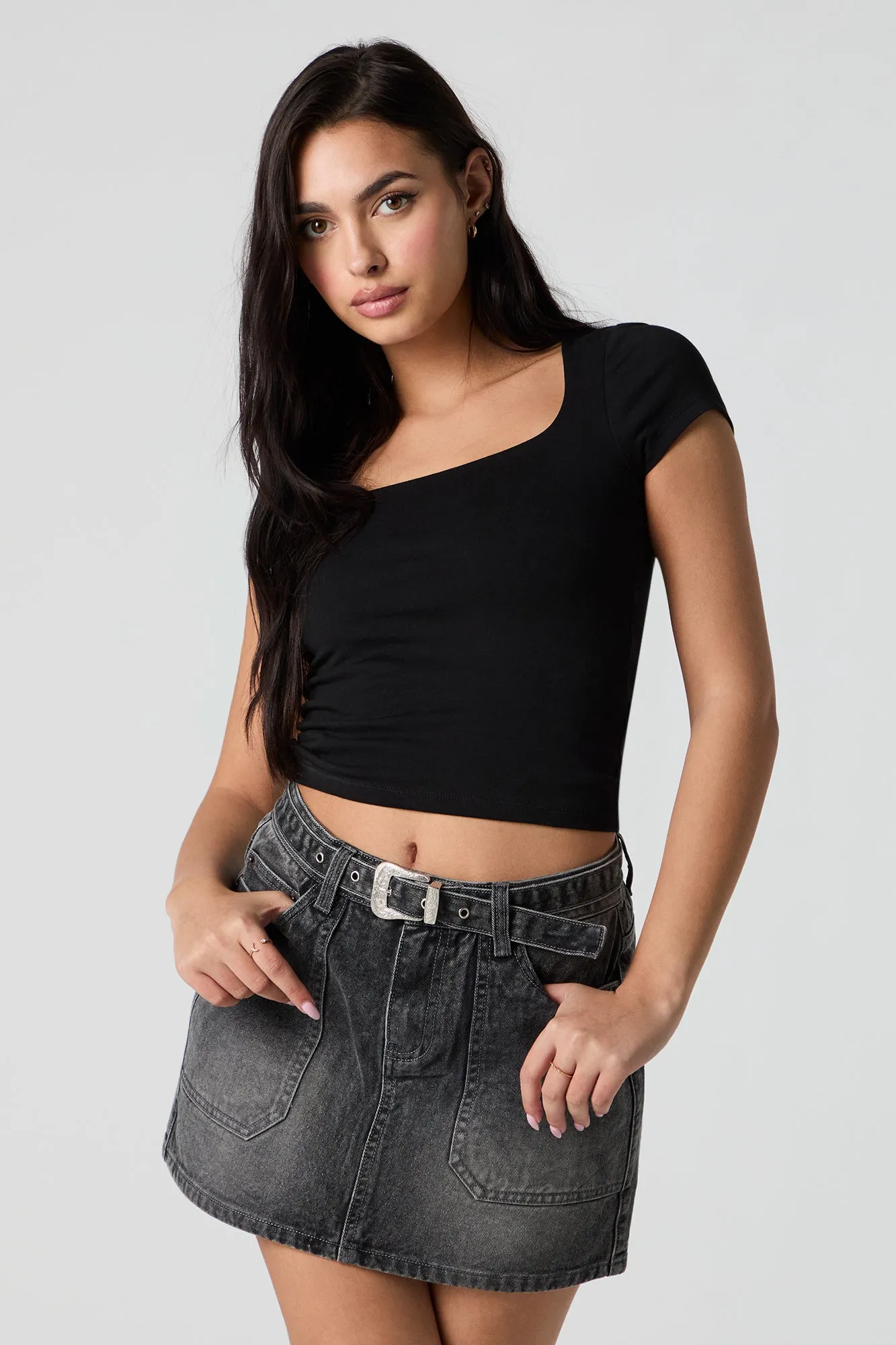 Belted Multi Pocket Mini Denim Skirt sold by Urban Planet product image thumbnail 5