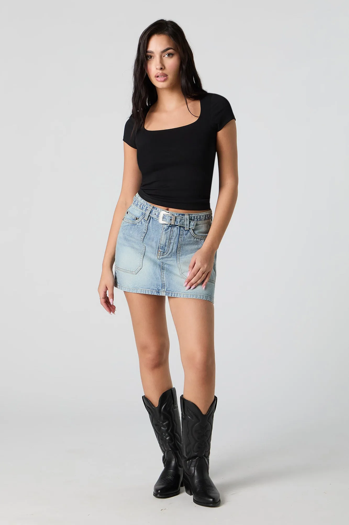 Belted Multi Pocket Mini Denim Skirt sold by Urban Planet product image thumbnail 3