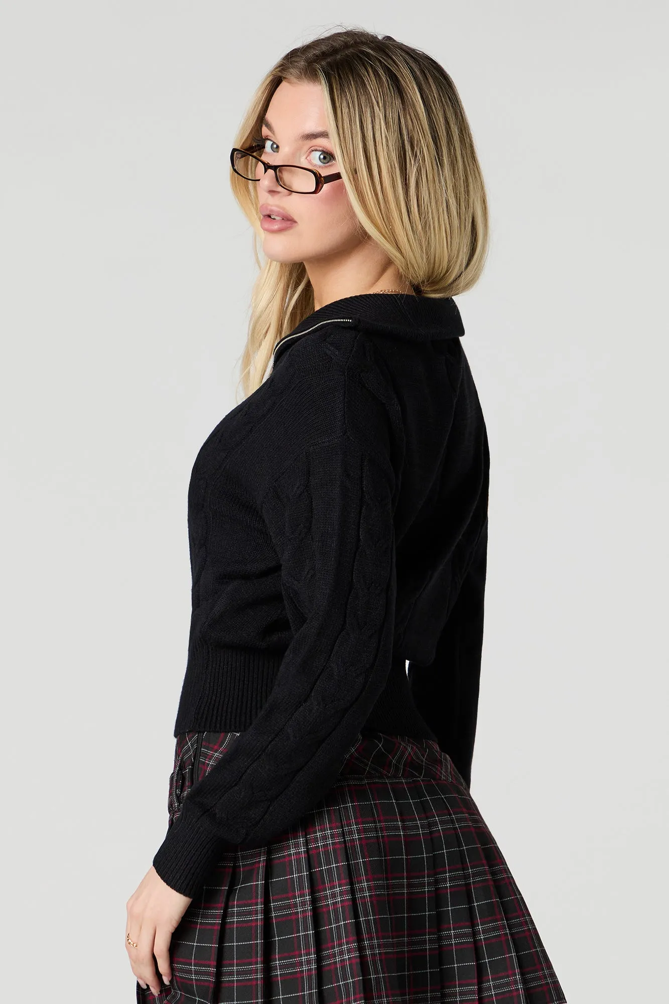 Cable Knit Quarter Zip Sweater sold by Urban Planet product image thumbnail 5