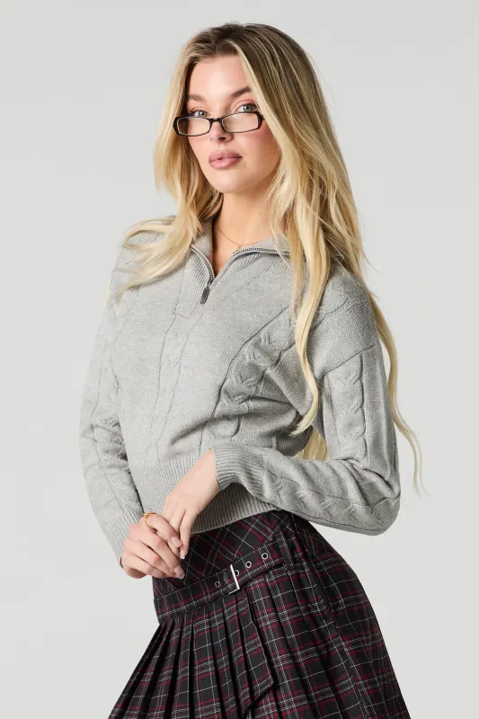 Cable Knit Quarter Zip Sweater sold by Urban Planet