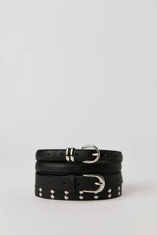 Ceinture unie et à clous en similicuir (paquet de 2) sold by Urban Planet