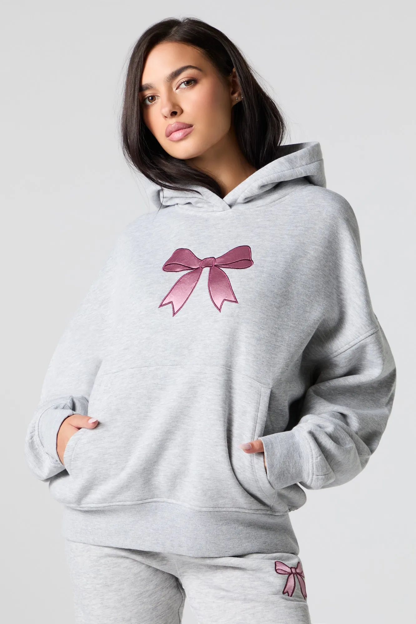 Bow Embroidered Boxy Fleece Hoodie sold by Urban Planet product image thumbnail 2