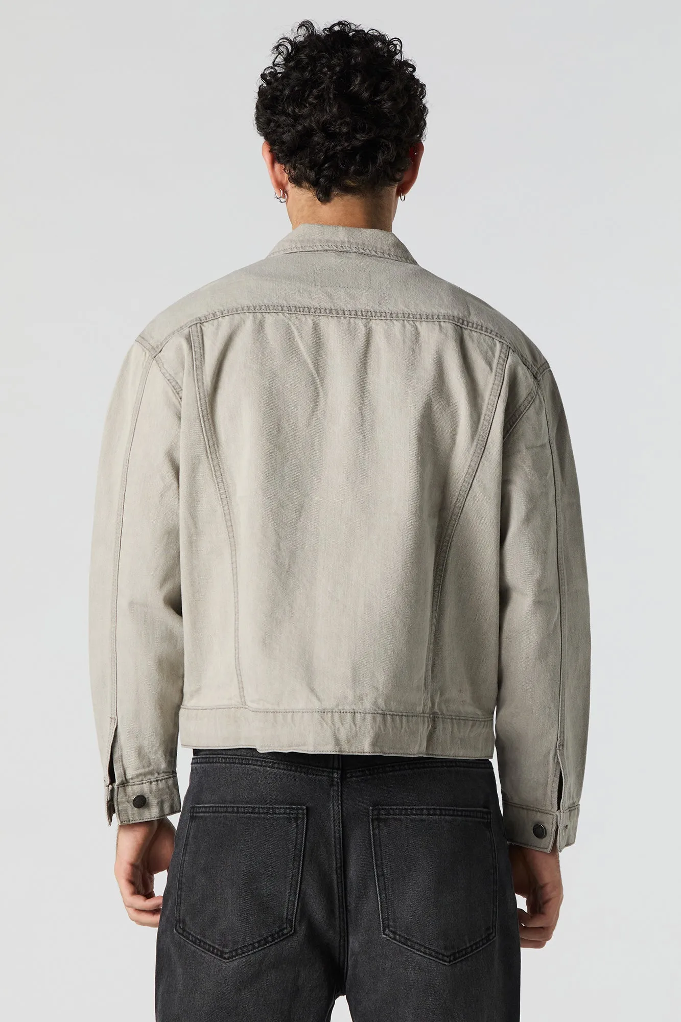 Distressed Denim Faux Leather Cross Trucker Jacket sold by Urban Planet product image thumbnail 2