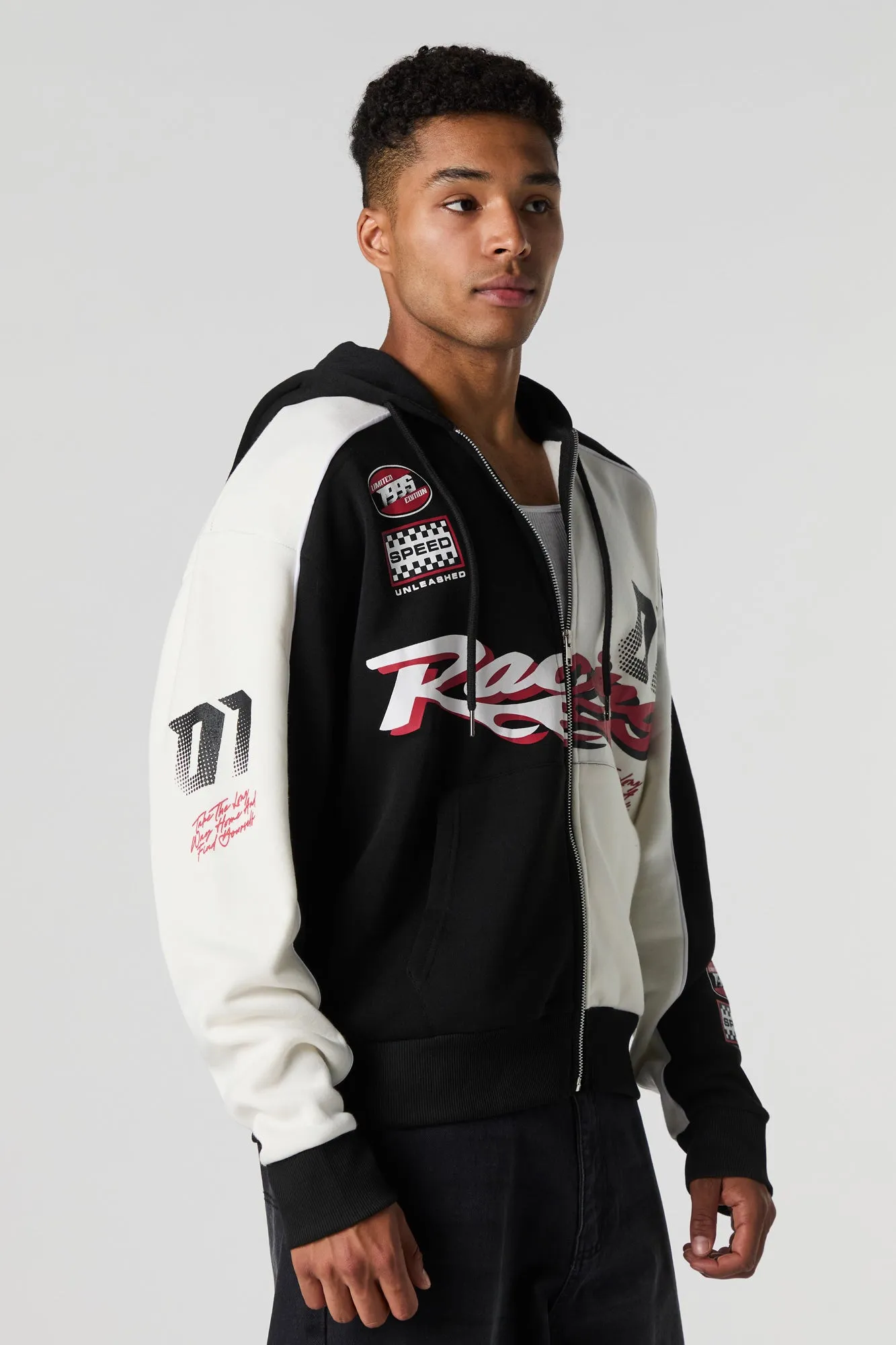 Racing Graphic Fleece Zip-Up Hoodie sold by Urban Planet product image thumbnail 4
