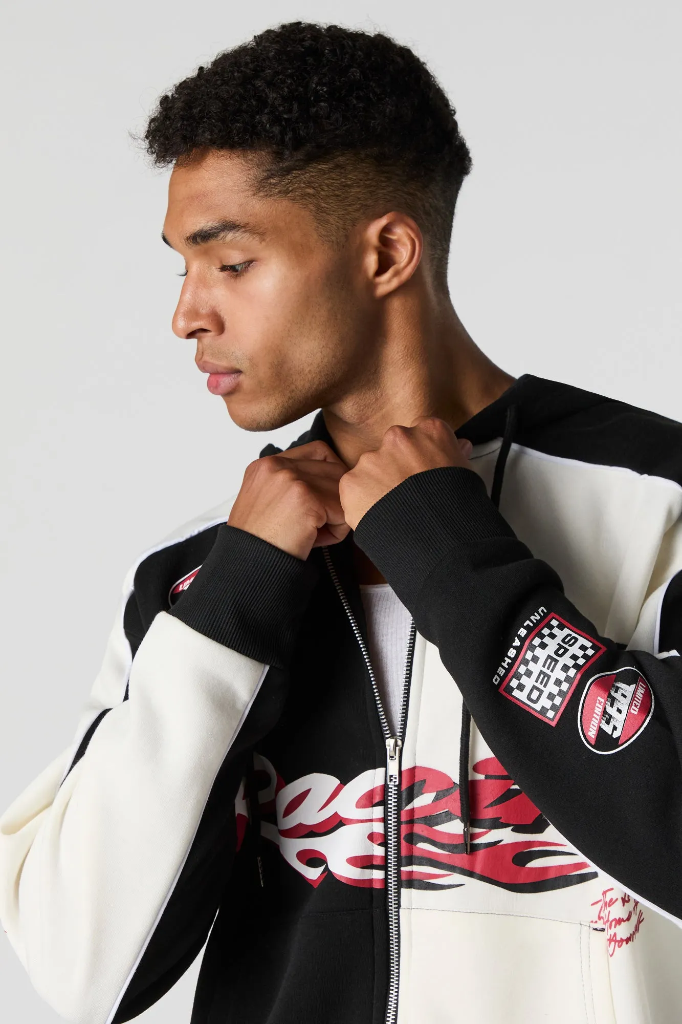 Haut à capuchon en molleton avec imprimé Racing et fermeture à glissière sold by Urban Planet product image thumbnail 5