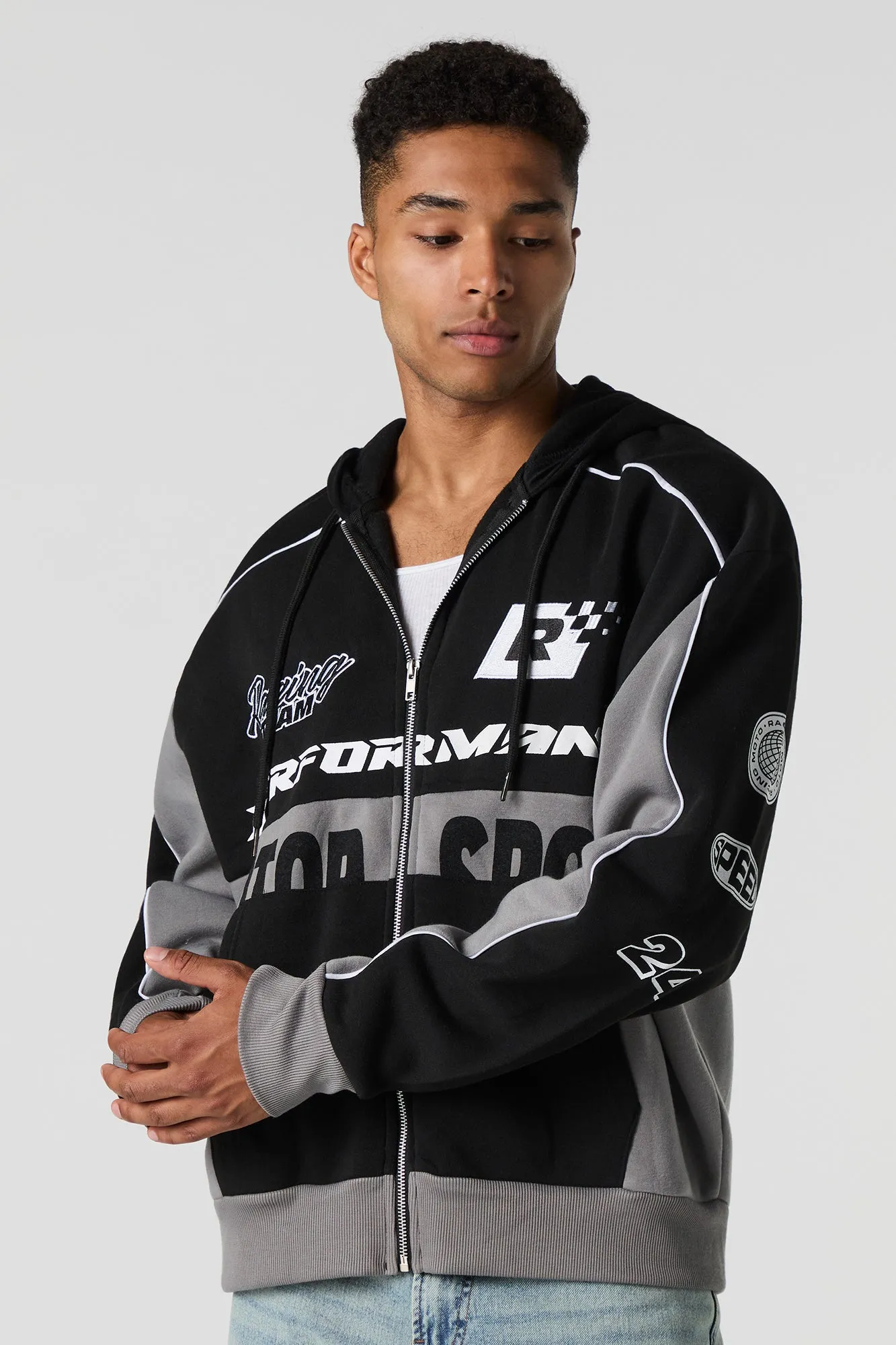 Motor Sport Embroidered Fleece Zip-Up Hoodie sold by Urban Planet