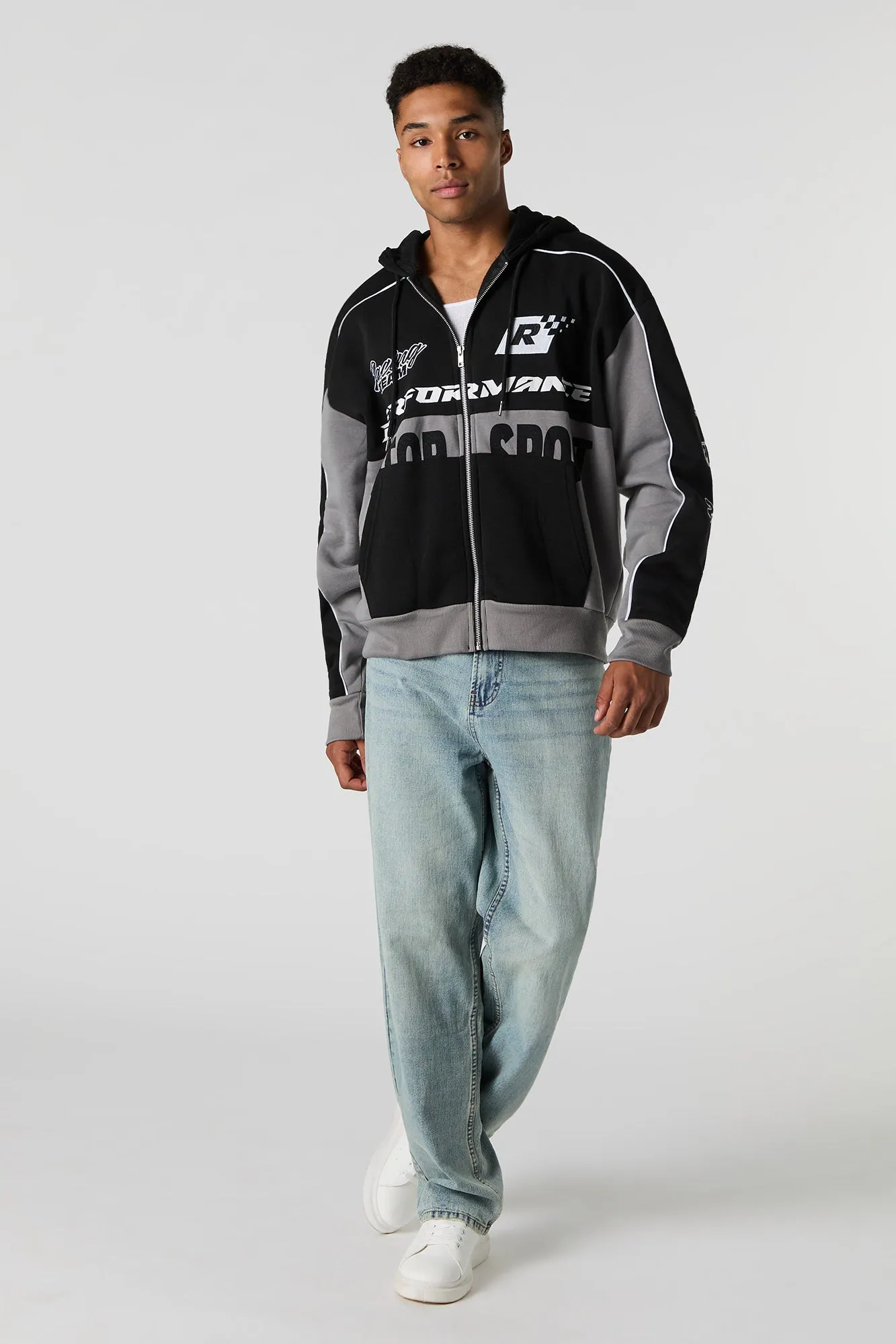 Motor Sport Embroidered Fleece Zip-Up Hoodie sold by Urban Planet product image thumbnail 3