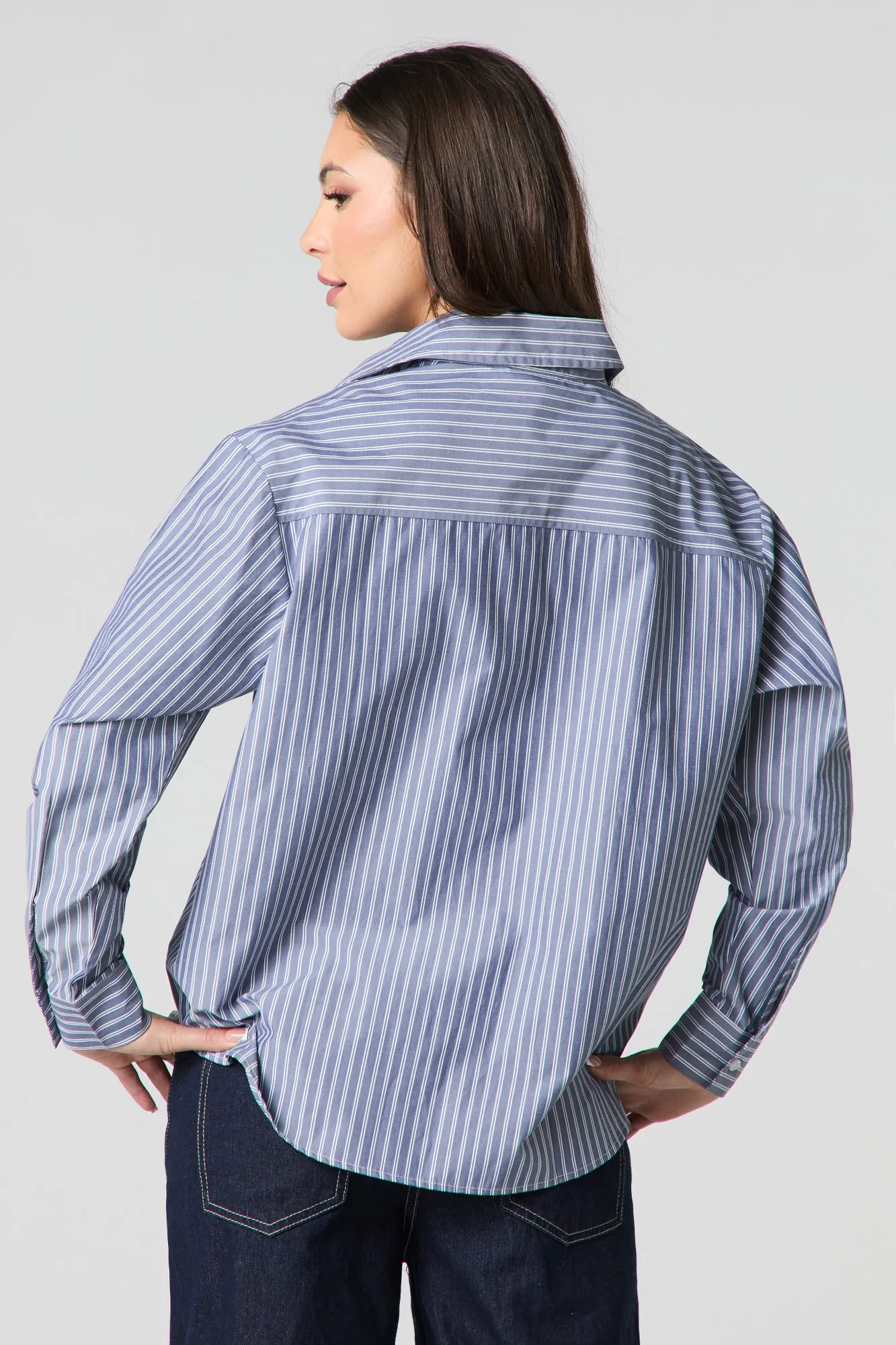 Oversized Striped Button-Up Top sold by Urban Planet product image thumbnail 5