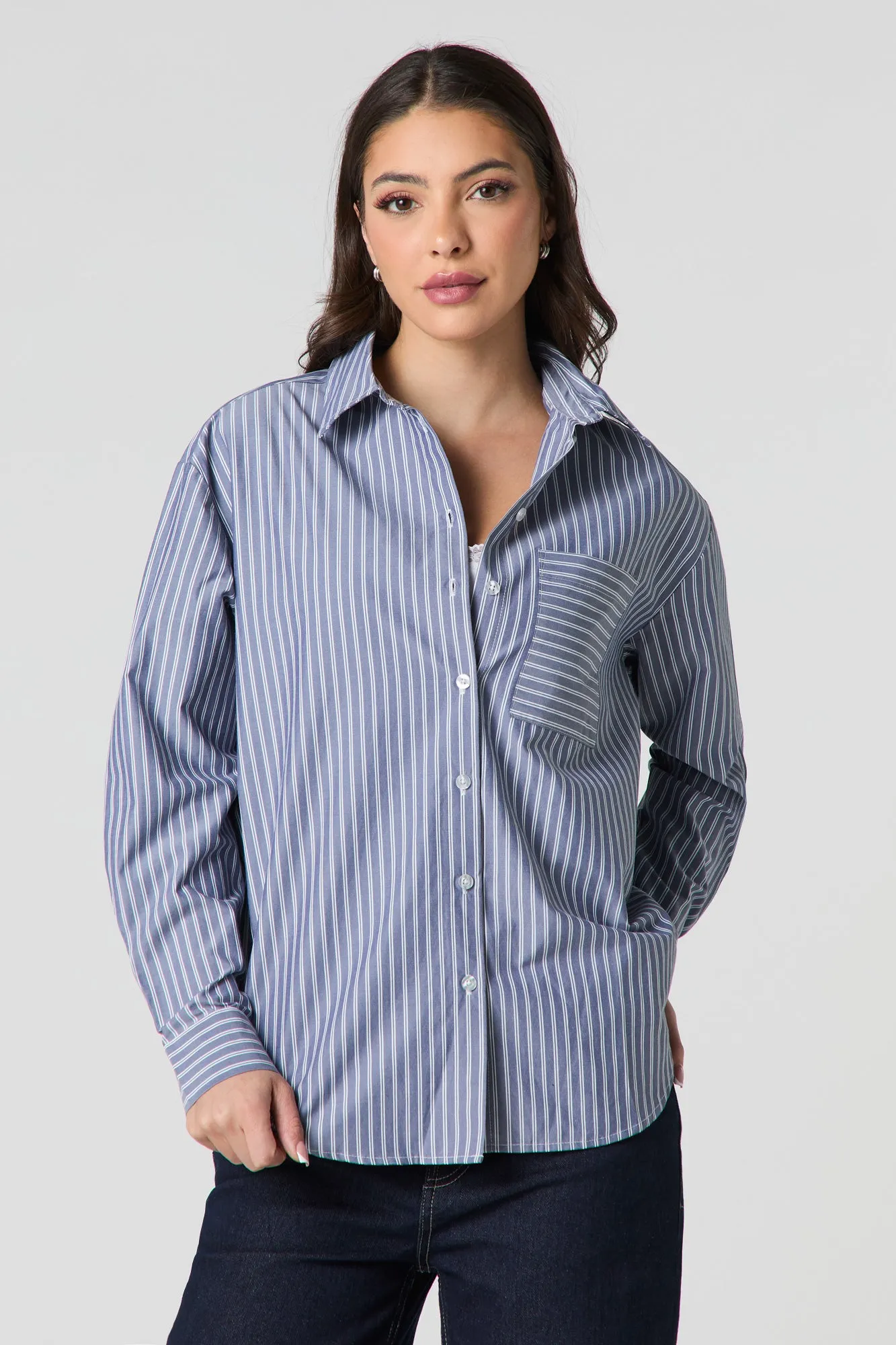 Oversized Striped Button-Up Top sold by Urban Planet product image thumbnail 4