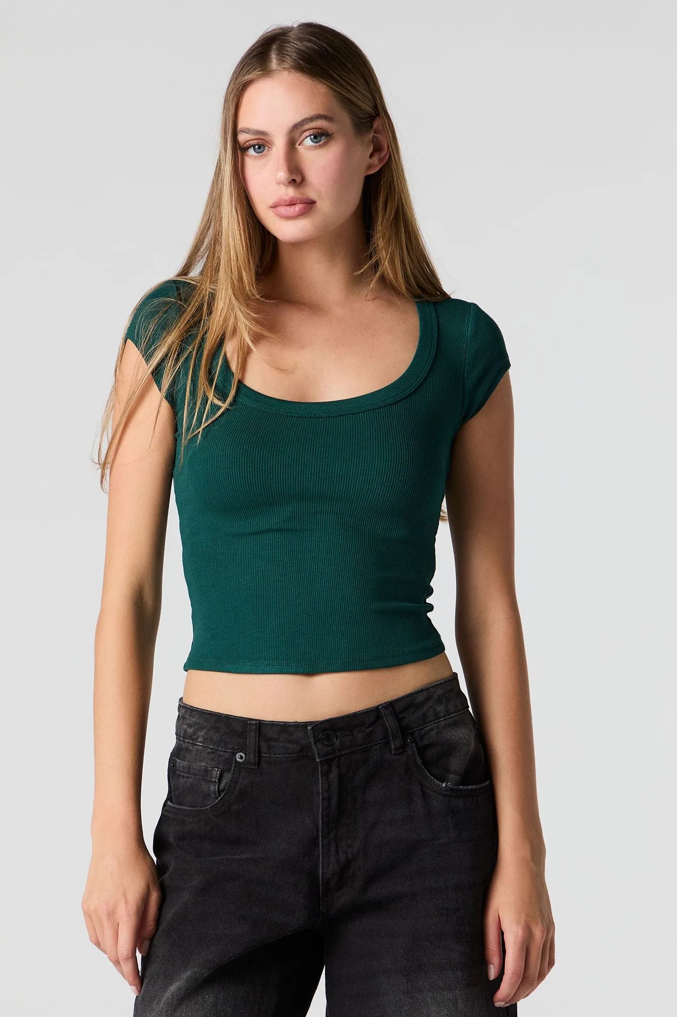 Ribbed Scoop Neck T-Shirt sold by Urban Planet product image thumbnail 4