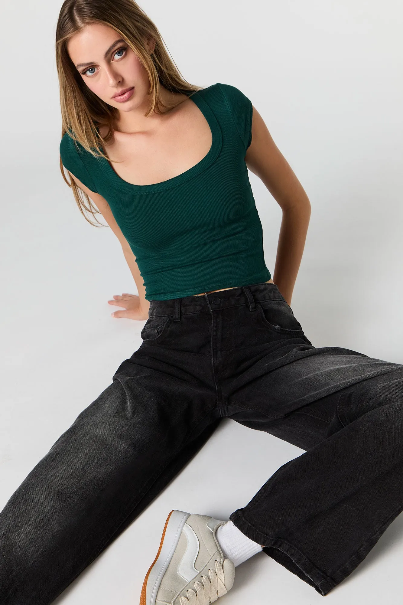 Ribbed Scoop Neck T-Shirt sold by Urban Planet