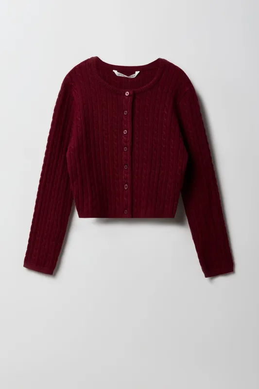 Girls Cable Knit Button-Up Cardigan sold by Urban Planet