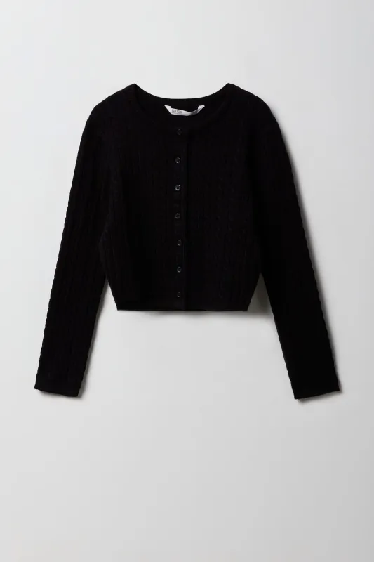 Cardigan boutonné en tricot à mailles torsadées pour filles sold by Urban Planet