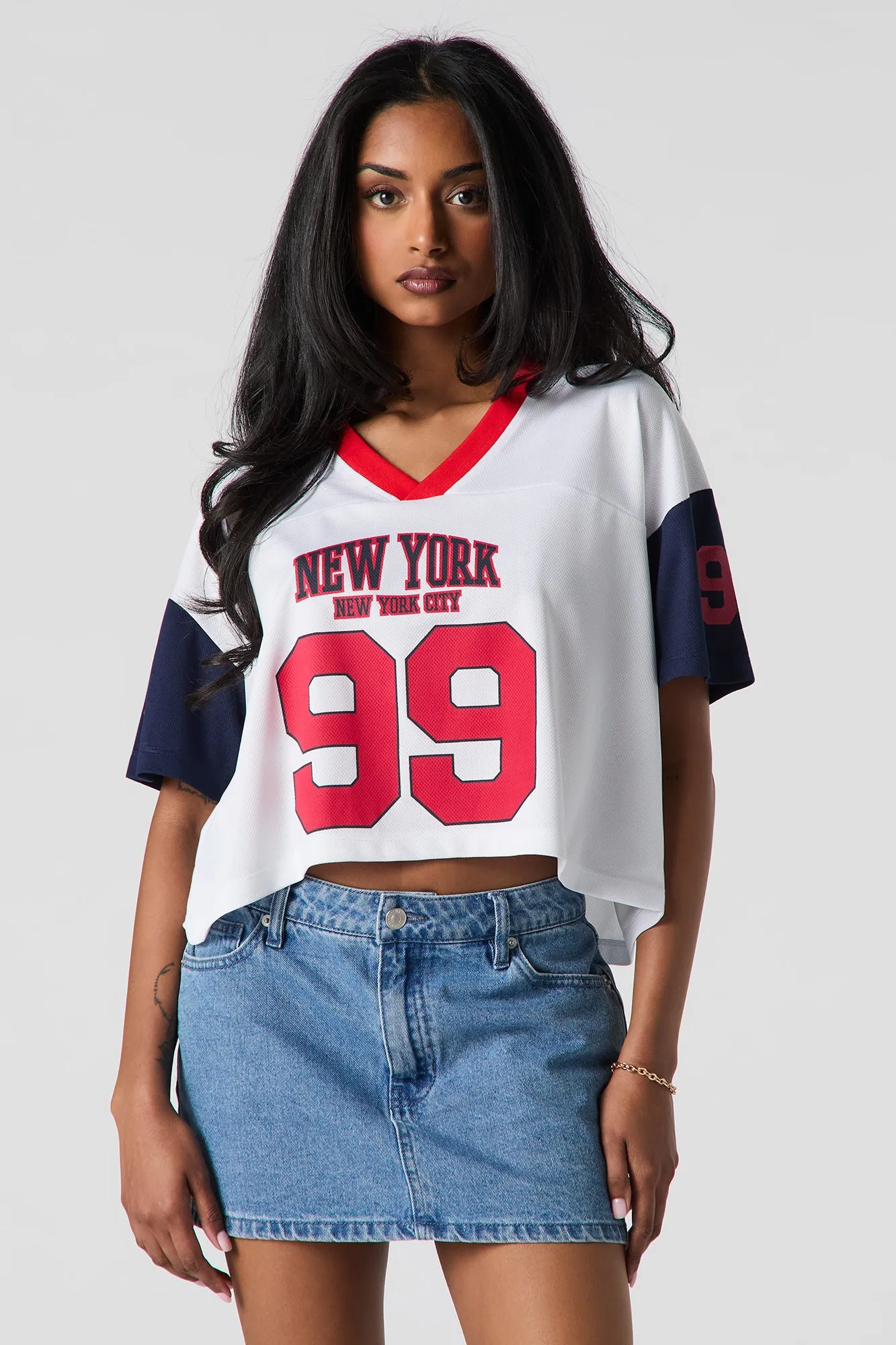 Graphic Mesh Cropped Jersey sold by Urban Planet