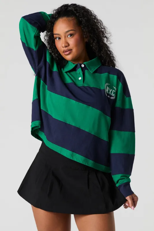 Embroidered Striped Long Sleeve Rugby Top sold by Urban Planet