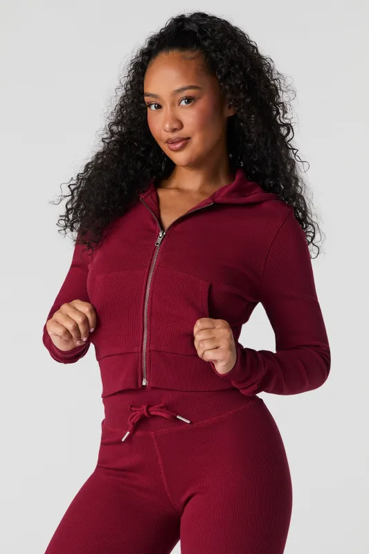 Active Ribbed Zip-Up Cropped Hoodie sold by Urban Planet