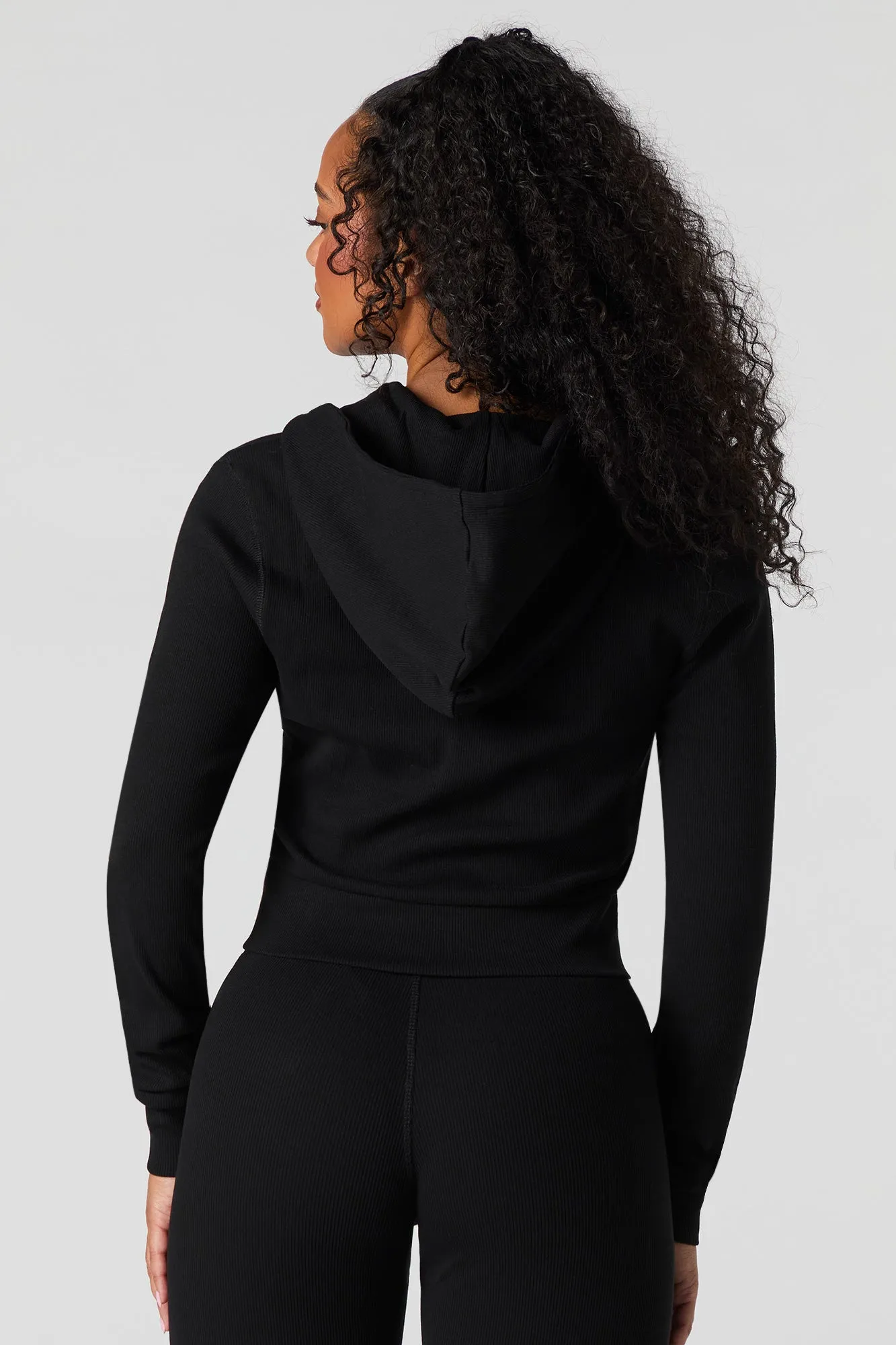 Haut à capuchon côtelé écourté à glissière Active sold by Urban Planet product image thumbnail 3