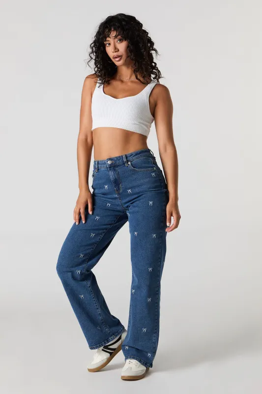 Embroidered Mid Rise Wide Leg Jean sold by Urban Planet