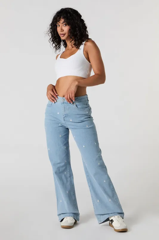 Jean mi-taille à jambe large avec motif brodé sold by Urban Planet