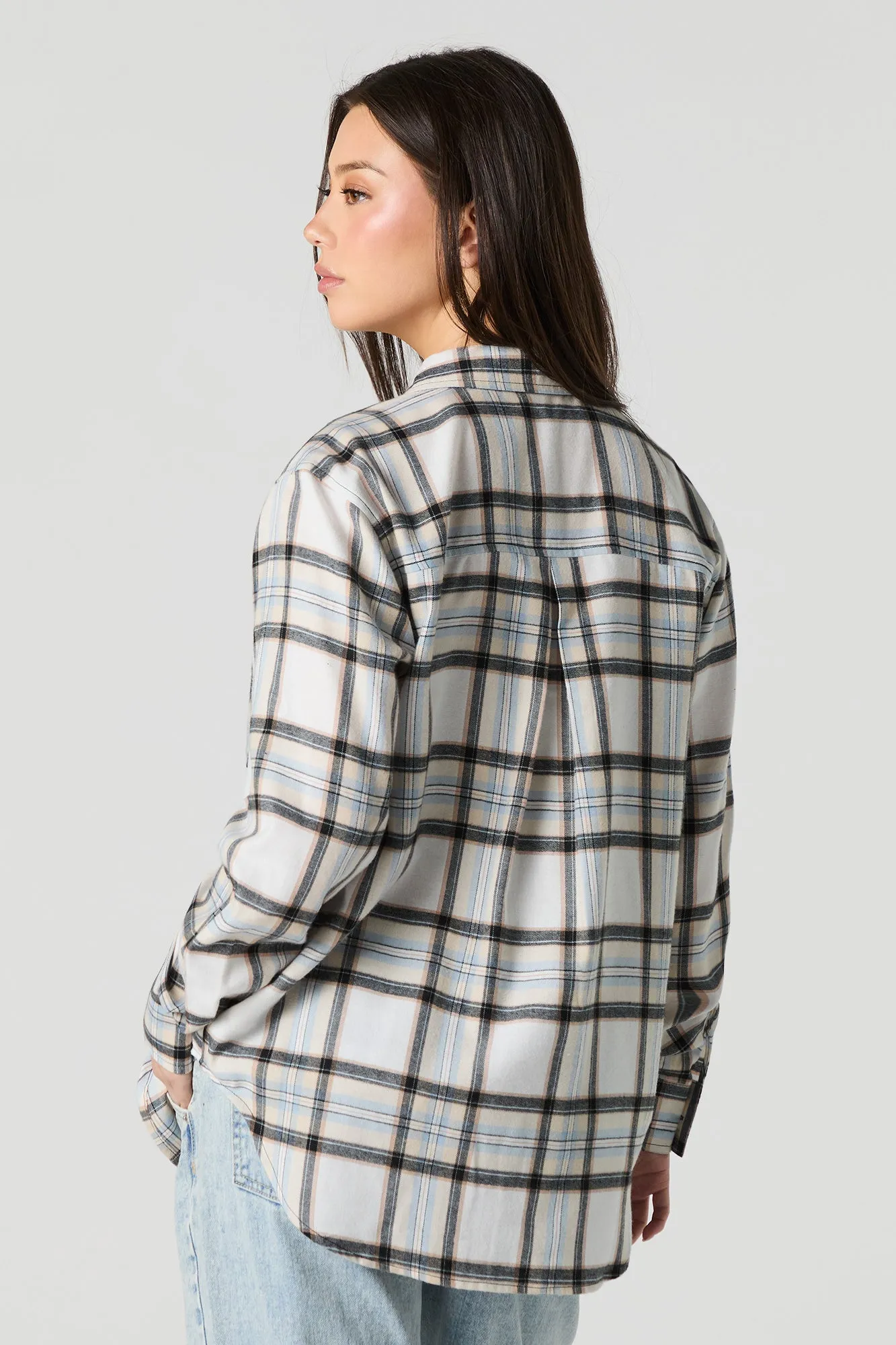 Plaid Flannel Long Sleeve Button-Up Top sold by Urban Planet product image thumbnail 5