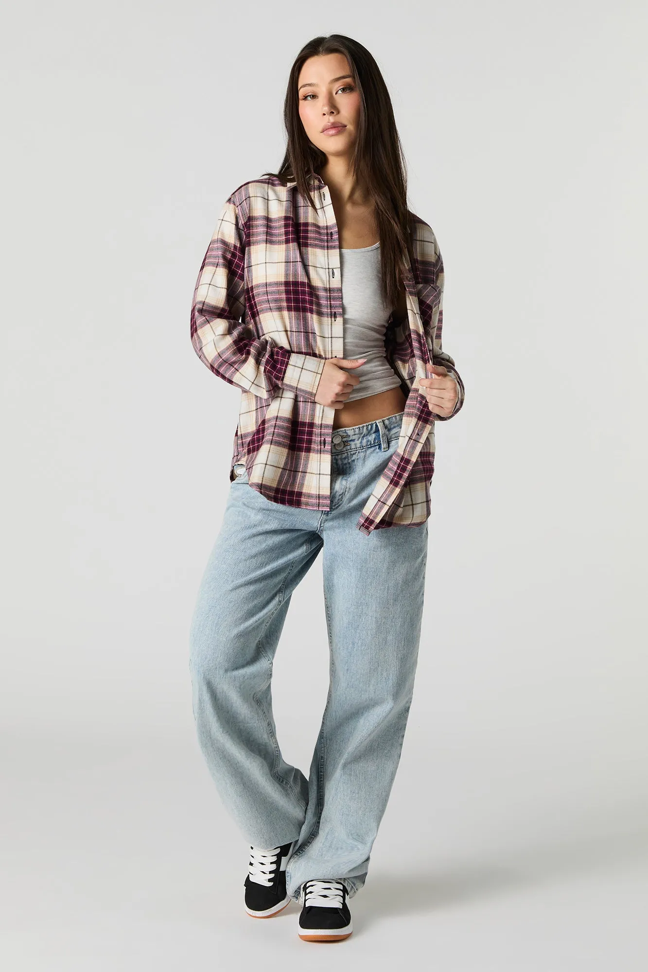 Plaid Flannel Long Sleeve Button-Up Top sold by Urban Planet product image thumbnail 3