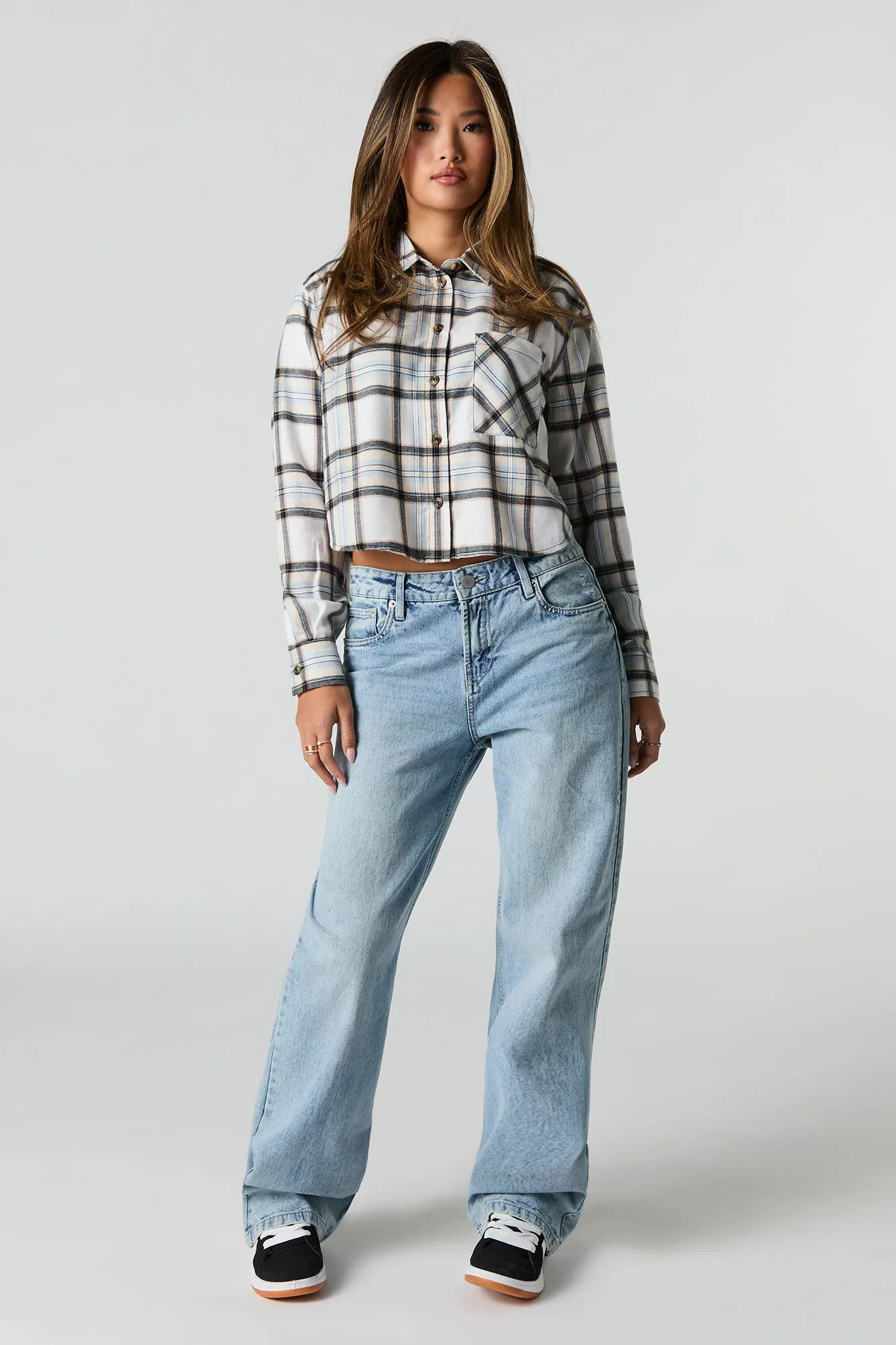 Graphic Plaid Cropped Button-Up Top sold by Urban Planet product image thumbnail 3