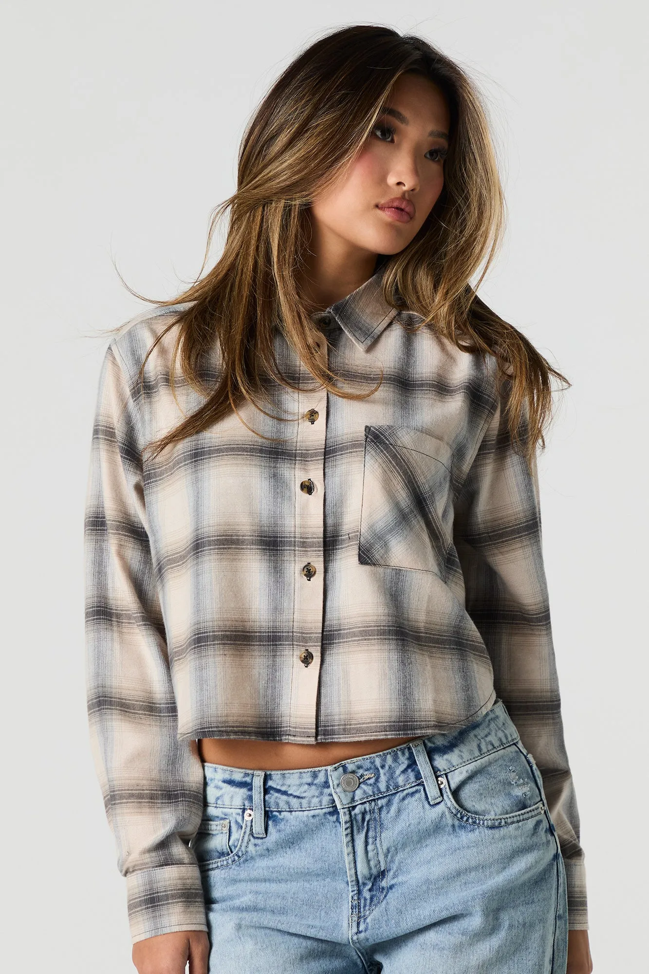 Graphic Plaid Cropped Button-Up Top sold by Urban Planet product image thumbnail 5