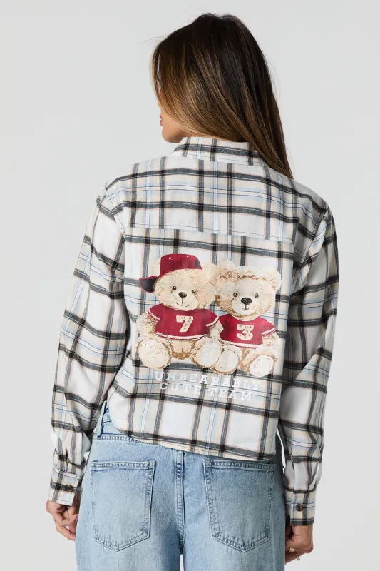 Graphic Plaid Cropped Button-Up Top sold by Urban Planet